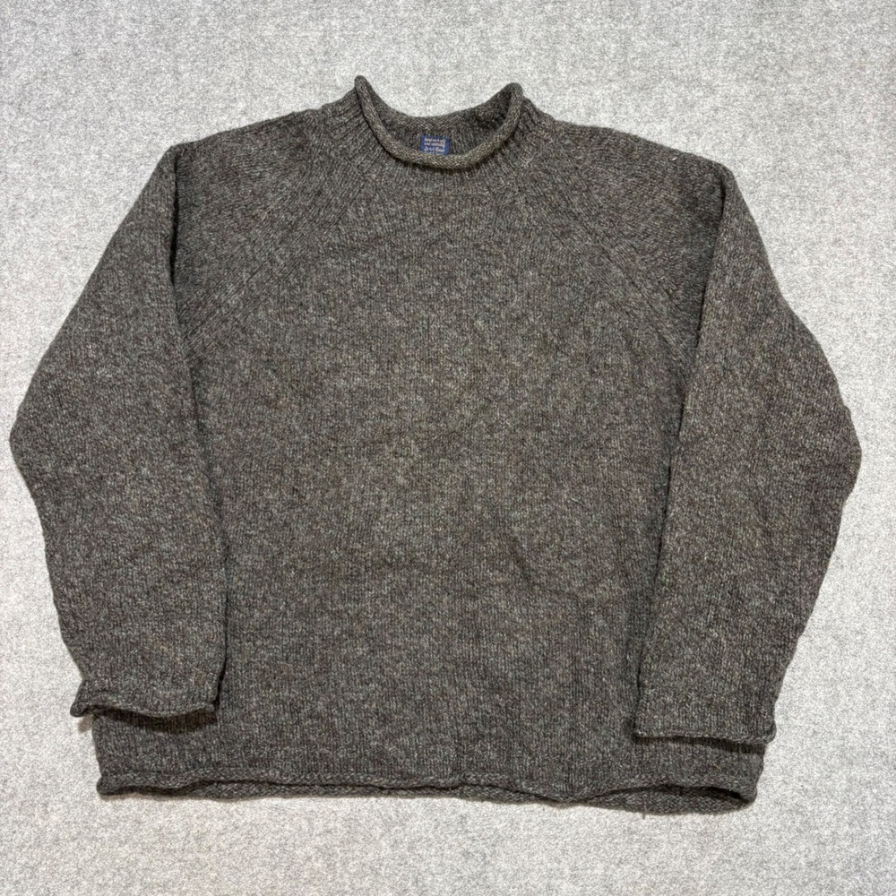 Paul James Mens Large Wool Cotton Sweater Made in England Brown Marled Raglan